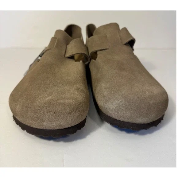 Birkenstock London BS Suede Leather Clogs Men 11 Taupe Closed Heel Shoe NEW